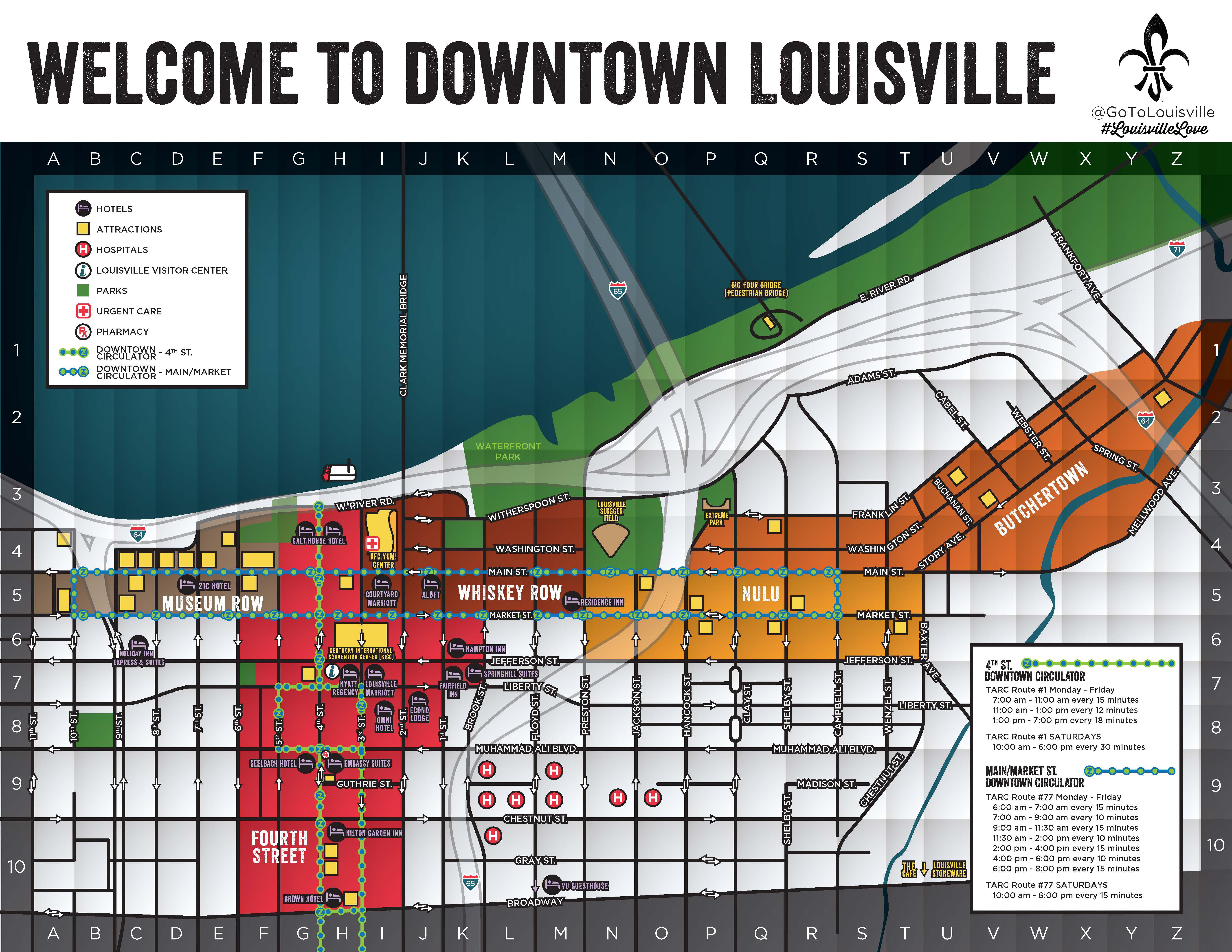 Map Of Louisville KY GoToLouisville Com Official Travel Source   Downtown Louisville Map 8.5x11 Page 1 2 